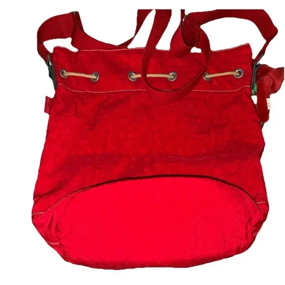 KIPLING VINTAGE Y2K RED Messenger Travel Cross Body W/ Monkey Fuzzy Key Chain - Picture 6 of 16